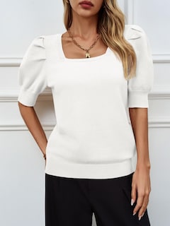 Foto 4 | Foto 4 | Jersey Goranbon Puff De Manga Corta Para Mujer, Color Blanco Brillante - Venta Internacional.
