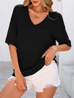 Foto 3 | Foto 3 | Sudadera Prettygarden Para Mujer, Manga Corta, Cuello En V, Color Negro - Venta Internacional.