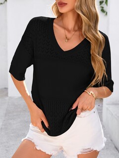 Foto 4 | Foto 4 | Sudadera Prettygarden Para Mujer, Manga Corta, Cuello En V, Color Negro - Venta Internacional.