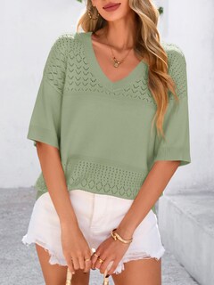 Foto 5 | Foto 5 | Jersey Prettygarden Para Mujer De Manga Corta Con Cuello En V, Color Verde - Venta Internacional.