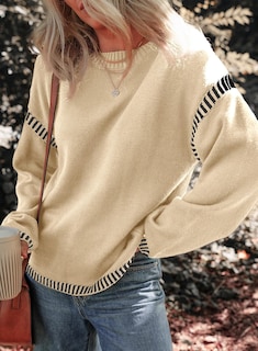 Foto 3 | Foto 3 | Jersey Dokotoo Para Mujer, Holgado, Cuello Redondo, Punto Trenzado, Beige - Venta Internacional.