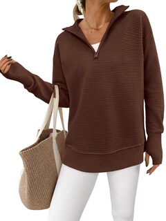 Foto 1 | Foto 1 | Jersey Prettygarden Para Mujer, Cuello En V, Punto Acanalado, Marrón - Venta Internacional.