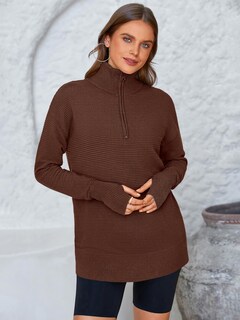 Foto 4 | Foto 4 | Jersey Prettygarden Para Mujer, Cuello En V, Punto Acanalado, Marrón - Venta Internacional.