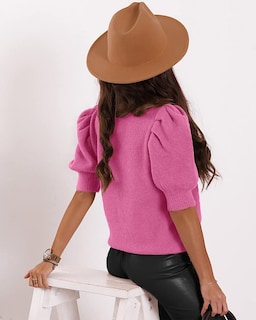 Foto 2 | Foto 2 | Jersey Goranbon Puff De Manga Corta Para Mujer, Color Rosa Brillante - Venta Internacional.