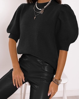 Foto 3 | Foto 3 | Suéteres Abullonados De Manga Corta Para Mujer 2024, Primavera Verano, Moda, Casual, Blusas Negras - Venta Internacional.