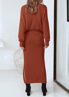 Foto 2 | Foto 2 | Outfit Prettygarden - Jersey Y Maxi Falda Para Mujer, Color Rojo Oxidado - Venta Internacional.