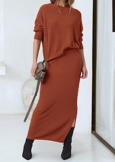 Foto 3 | Foto 3 | Outfit Prettygarden - Jersey Y Maxi Falda Para Mujer, Color Rojo Oxidado - Venta Internacional.