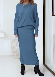 Foto 5 | Foto 5 | Outfit Prettygarden - Jersey Y Maxi Falda Para Mujer, Talla Xl, Color Gris Y Azul - Venta Internacional.