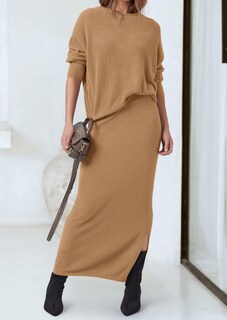 Foto 3 | Foto 3 | Outfit Prettygarden, Suéter Y Maxi Falda Para Mujer, Color Caqui, Talla Xl - Venta Internacional.