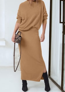 Foto 4 | Foto 4 | Outfit Prettygarden, Suéter Y Maxi Falda Para Mujer, Color Caqui, Talla Xl - Venta Internacional.