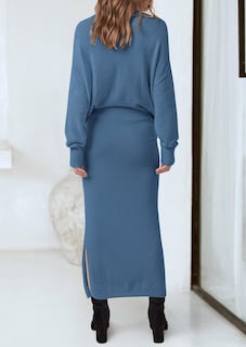 Foto 2 | Foto 2 | Outfit Prettygarden - Jersey Y Maxi Falda Para Mujer, Talla S, Color Gris Y Azul - Venta Internacional.