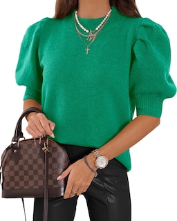 Foto 1 | Foto 1 | Jersey Goranbon Puff De Manga Corta Para Mujer, Tejido Verde - Venta Internacional.