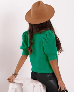 Foto 2 | Foto 2 | Jersey Goranbon Puff De Manga Corta Para Mujer, Tejido Verde - Venta Internacional.