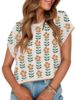 Foto 1 | Foto 1 | Camiseta Zesica Para Mujer, Estampado De Verano, Manga Corta, Cuello Redondo, Color Blanco - Venta Internacional.