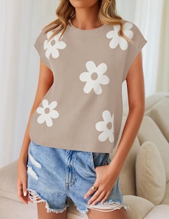 Foto 3 | Foto 3 | Top Zesica Jersey De Punto Con Cuello Redondo Y Manga Corta Para Mujer - Venta Internacional.