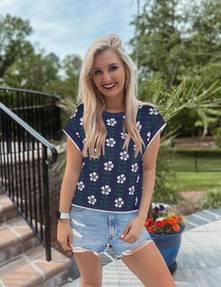 Foto 6 | Foto 6 | Camiseta Zesica Para Mujer, Estampado De Verano, Manga Corta, Cuello Redondo, Azul Marino - Venta Internacional.