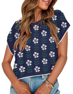 Foto 1 | Foto 1 | Top Zesica De Verano Con Estampado Casual De Manga Corta Y Cuello Redondo Para Mujer - Venta Internacional.
