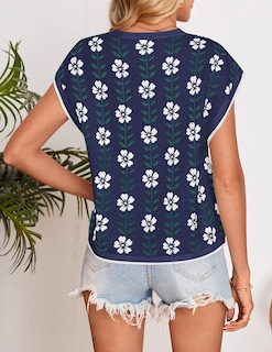 Foto 5 | Foto 5 | Top Zesica De Verano Con Estampado Casual De Manga Corta Y Cuello Redondo Para Mujer - Venta Internacional.