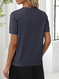 Foto 4 | Foto 4 | Jersey Anrabess Para Mujer, Mezcla De Lana, Cuello En V, Manga Corta, Gris - Venta Internacional.