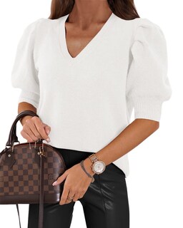 Foto 1 | Foto 1 | Jersey Goranbon Puff De Manga Corta De Punto Blanco Para Mujer - Venta Internacional.