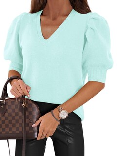 Foto 1 | Foto 1 | Suéteres Goranbon Puff De Manga Corta Para Mujer, Color Menta - Venta Internacional.