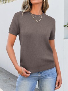 Foto 2 | Foto 2 | Jersey Anrabess Para Mujer, Mezcla De Lana, Manga Corta, Color Café Xl - Venta Internacional.