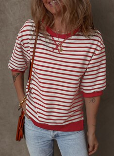 Foto 2 | Foto 2 | Camiseta Dokotoo Para Mujer A Rayas Con Mangas 3/4 Abullonadas, Color Rojo Primaveral - Venta Internacional.