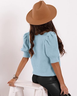 Foto 2 | Foto 2 | Jersey Goranbon Puff De Manga Corta Para Mujer, Azul Cielo - Venta Internacional.