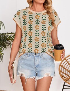 Foto 2 | Foto 2 | Top Zesica Suéter De Manga Corta Con Estampado Casual De Verano Para Mujer - Venta Internacional.