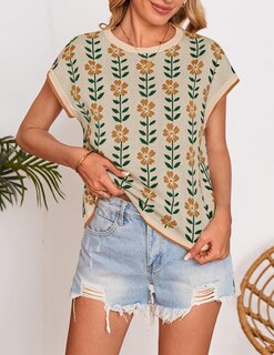 Foto 3 | Foto 3 | Top Zesica Suéter De Manga Corta Con Estampado Casual De Verano Para Mujer - Venta Internacional.