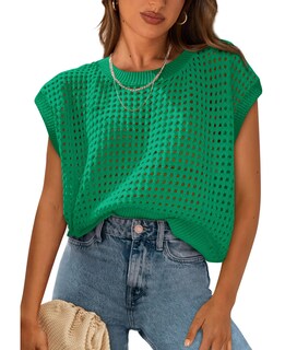 Foto 1 | Foto 1 | Camiseta Prettygarden Para Mujer, Primavera-verano, Ganchillo, Verde, Algodón - Venta Internacional.