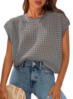 Foto 1 | Foto 1 | Top Prettygarden - Jersey De Ganchillo Para Mujer, Primavera-verano, Color Gris - Venta Internacional.