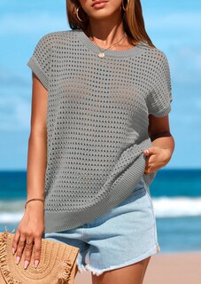 Foto 4 | Foto 4 | Top Prettygarden - Jersey De Ganchillo Para Mujer, Primavera-verano, Color Gris - Venta Internacional.