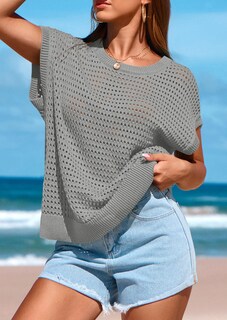 Foto 7 | Foto 7 | Top Prettygarden - Jersey De Ganchillo Para Mujer, Primavera-verano, Color Gris - Venta Internacional.