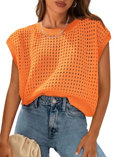Foto 1 | Foto 1 | Camiseta Prettygarden Para Mujer, Primavera-verano, Ganchillo, Naranja Y Algodón - Venta Internacional.