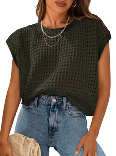 Foto 1 | Foto 1 | Camiseta Prettygarden Para Mujer, Primavera-verano, Ganchillo, Color Verde Militar - Venta Internacional.