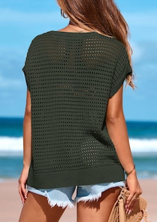Foto 2 | Foto 2 | Camiseta Prettygarden Para Mujer, Primavera-verano, Ganchillo, Color Verde Militar - Venta Internacional.