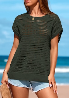Foto 3 | Foto 3 | Camiseta Prettygarden Para Mujer, Primavera-verano, Ganchillo, Color Verde Militar - Venta Internacional.