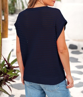 Foto 2 | Foto 2 | Camiseta Prettygarden De Algodón Azul Marino Tejida A Ganchillo Para Mujer, Primavera Y Verano - Venta Internacional.