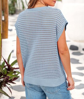 Foto 2 | Foto 2 | Camiseta Prettygarden Para Mujer, Ganchillo Primavera-verano, Azul Claro - Venta Internacional.