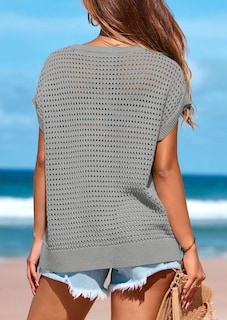 Foto 2 | Foto 2 | Top Prettygarden Para Mujer, Primavera-verano, Manga De Ganchillo, Gris - Venta Internacional.