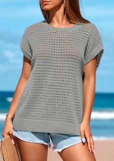 Foto 3 | Foto 3 | Top Prettygarden Para Mujer, Primavera-verano, Manga De Ganchillo, Gris - Venta Internacional.