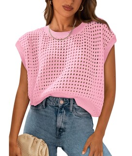 Foto 1 | Foto 1 | Camiseta Prettygarden Para Mujer, Primavera-verano, Ganchillo, Rosa Y Algodón - Venta Internacional.