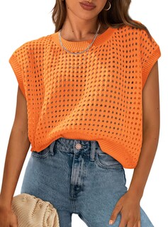 Foto 1 | Foto 1 | Camiseta Prettygarden Para Mujer, Primavera/verano, Ganchillo, Naranja, Talla S - Venta Internacional.
