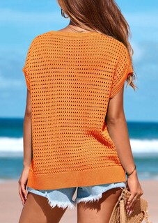 Foto 2 | Foto 2 | Camiseta Prettygarden Para Mujer, Primavera/verano, Ganchillo, Naranja, Talla S - Venta Internacional.