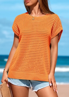 Foto 3 | Foto 3 | Camiseta Prettygarden Para Mujer, Primavera/verano, Ganchillo, Naranja, Talla S - Venta Internacional.