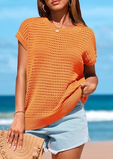 Foto 4 | Foto 4 | Camiseta Prettygarden Para Mujer, Primavera/verano, Ganchillo, Naranja, Talla S - Venta Internacional.