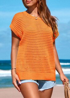 Foto 5 | Foto 5 | Camiseta Prettygarden Para Mujer, Primavera/verano, Ganchillo, Naranja, Talla S - Venta Internacional.