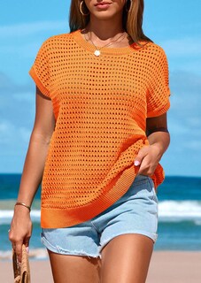 Foto 6 | Foto 6 | Camiseta Prettygarden Para Mujer, Primavera/verano, Ganchillo, Naranja, Talla S - Venta Internacional.
