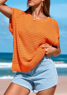 Foto 7 | Foto 7 | Camiseta Prettygarden Para Mujer, Primavera/verano, Ganchillo, Naranja, Talla S - Venta Internacional.